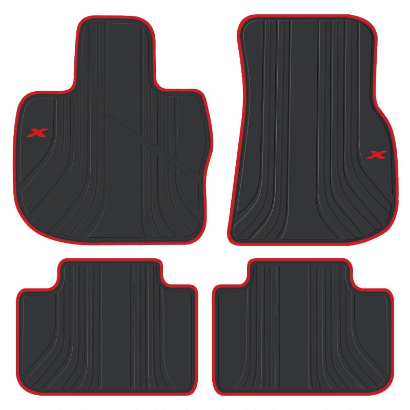 SAN AUTO حصائر أرضية سان أوتو لسيارات بي إم دبليو X3 G01 و X4 G02 من 2018-2024 مجموعة حصائر مطاطية مخصصة لبي إم دبليو X3 G01 و X4 G02 ملحقات لجميع الأحوال الجوية حصائر أرضية للصف الأول والثاني ثقيلة الوزن عديمة الرائحة باللون الأسود والأحمر - Image 1